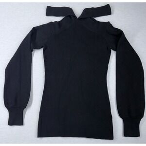 Boston Proper Women's XXS Black Sweater Top Halter Cold Shoulder‎ Body con Y2K